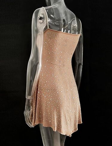 Tchin Sexy Sparkly Rhinestone Birthday Dresses for Women Sparkle Nude Sheer Mesh Party Dress Glitter See Through Club Outfits in Saudi Arabia
