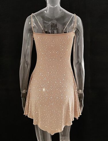 Tchin Sexy Sparkly Rhinestone Birthday Dresses for Women Sparkle Nude Sheer Mesh Party Dress Glitter See Through Club Outfits in Saudi Arabia