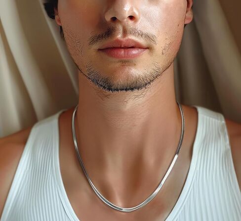 Men Snake Flat Necklace Gold Silver 316L Stainless Steel 925 Sterling Silver in Saudi Arabia