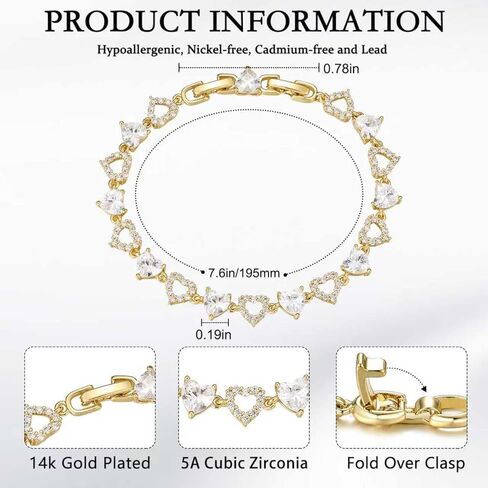 أساور التنس للنساء 14K الذهب / الذهب الأبيض مطلي 5 مم شكل قلب دائري مكعب زركونيا أساور العصرية الأنيقة حجر الراين سوار مجوهرات هدايا لزوجتها الأم in Kuwait