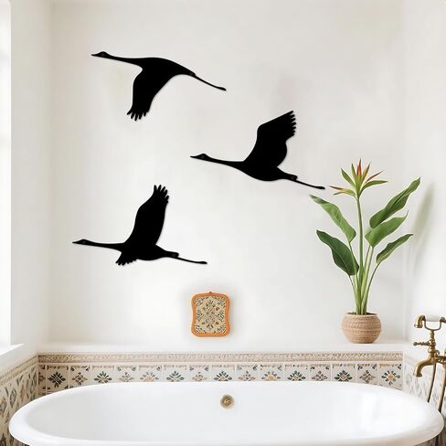 ruelen 6 Pcs Wood Wall Decor Wooden Flying Geese Wall Decor Wooden Wall Art Sign Wood Bird Wall Sculpture Animal Ornaments for Home Bedroom Living Room Kitchen Office (White) in Saudi Arabia