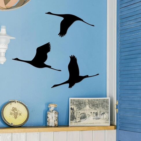 ruelen 6 Pcs Wood Wall Decor Wooden Flying Geese Wall Decor Wooden Wall Art Sign Wood Bird Wall Sculpture Animal Ornaments for Home Bedroom Living Room Kitchen Office (White) in Saudi Arabia