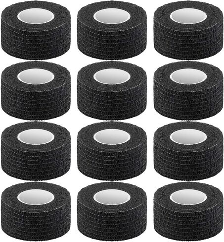 Pangda 12 Pack 1'' x 5 Yards Self Adhesive Bandage Wrap, Black Elastic Breathable Self Adherent Wrap for Sports, Toe, Wrist, Ankle, Swelling Wraps in Saudi Arabia