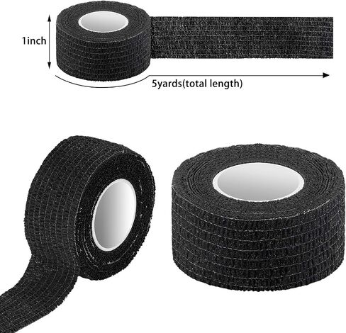 Pangda 12 Pack 1'' x 5 Yards Self Adhesive Bandage Wrap, Black Elastic Breathable Self Adherent Wrap for Sports, Toe, Wrist, Ankle, Swelling Wraps in Saudi Arabia