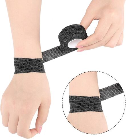 Pangda 12 Pack 1'' x 5 Yards Self Adhesive Bandage Wrap, Black Elastic Breathable Self Adherent Wrap for Sports, Toe, Wrist, Ankle, Swelling Wraps in Saudi Arabia