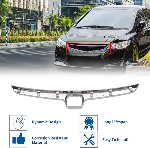 X AUTOHAUX No.71122SNAA00 Front Grille Trim Hood Bumper Grille Grill for Honda Civic 2006-2008 Front Bumper Kidney Grille Grill Chrome Silver Tone in Saudi Arabia