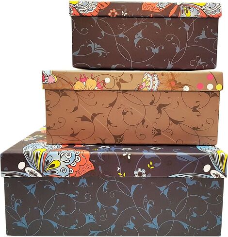 ALEF Elegant Decorative Themed Nesting Gift Boxes -3 Boxes- Nesting Boxes Beautifully Themed and Decorated - Perfect for Gifts or Simple Decoration Around the House! (Sparkle Line Pattern) in Saudi Arabia