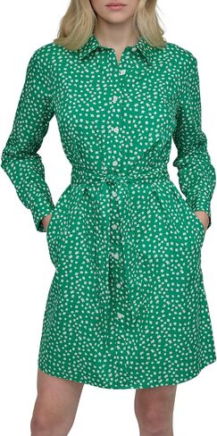 DKNY Womens Long Sleeve Collared Tie Fit & Flare Mini Dress in Saudi Arabia