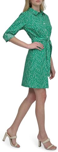 DKNY Womens Long Sleeve Collared Tie Fit & Flare Mini Dress in Saudi Arabia