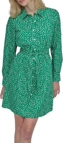 DKNY Womens Long Sleeve Collared Tie Fit & Flare Mini Dress in Saudi Arabia