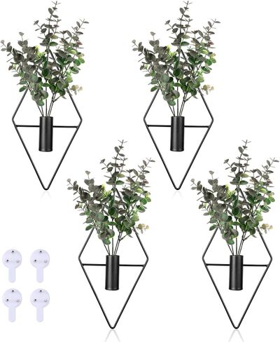 4 قطع ديكور حائط نباتي، نباتات معلقة هندسية ديكور صناعي، ديكور غرفة المعيشة بوهو، فن الحائط، جدار ديكور حديث للمنزل وغرفة النوم وغرفة المعيشة والمكتب (الأوكالبتوس) in Kuwait