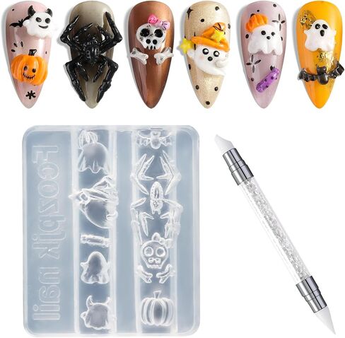 Silicone Nail Art Molds, 2PCS 3D Flowers Nail Charm Molds with Carving Pen Clear Modeling Templates Hibiscus Flowers Cherry Blossom Design Mold for Resin Epoxy Professional Supplies in Saudi Arabia