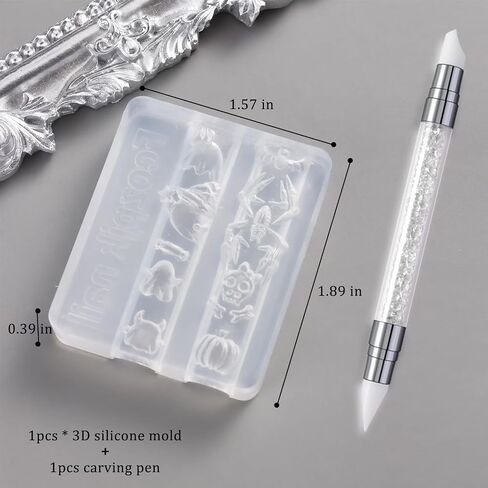 Silicone Nail Art Molds, 2PCS 3D Flowers Nail Charm Molds with Carving Pen Clear Modeling Templates Hibiscus Flowers Cherry Blossom Design Mold for Resin Epoxy Professional Supplies in Saudi Arabia