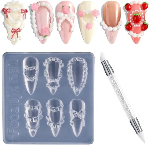 Silicone Nail Art Molds, 2PCS 3D Flowers Nail Charm Molds with Carving Pen Clear Modeling Templates Hibiscus Flowers Cherry Blossom Design Mold for Resin Epoxy Professional Supplies in Saudi Arabia