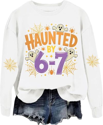 Haunted by 6-7 Sweatshirt Halloween Ghosts Sweatshirts Six Seven Halloween Shirt Tops in Saudi Arabia