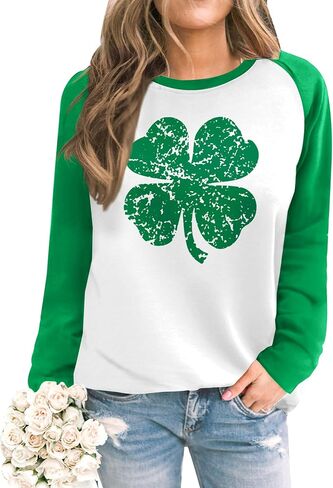 Womens St. Patrick's Raglan Long Sleeve Shirt Irish Shamrock Crewneck Sweatshirt in Saudi Arabia