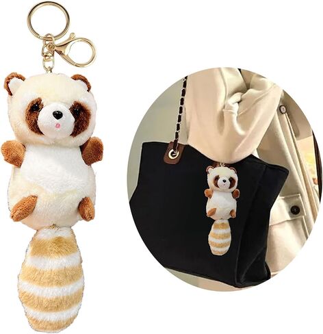 Plush Big Tailed Raccoon Charm Keychains Cute Pendant Car Keyring Backpack Decoration Fashion Jewelry for Women Girls in Saudi Arabia