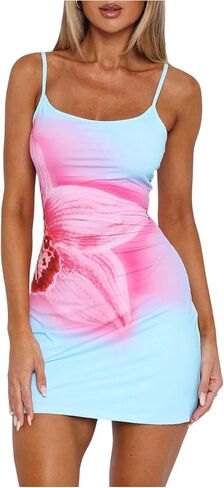 Floerns Women's Club Floral Mini Dress Spaghetti Strap Bodycon Beach Vacation Cami Dress in Saudi Arabia