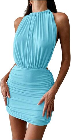 فستان SweatyRocks النسائي بدون ظهر لحفلات الكوكتيل بدون أكمام مكشكش Bodycon فستان قصير للحفلات والنوادي in Kuwait