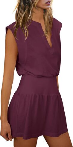 LAMISSCHE Womens Summer Mini Dress Cap Sleeve V Neck Dress High Waisted Cute Flowy Dresses Sundress in Saudi Arabia