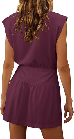 LAMISSCHE Womens Summer Mini Dress Cap Sleeve V Neck Dress High Waisted Cute Flowy Dresses Sundress in Saudi Arabia