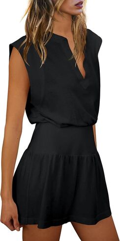 فستان صيفي قصير للسيدات من LAMISSCHE بأكمام قصيرة ورقبة على شكل حرف V، فساتين صيفية لطيفة واسعة الخصر، فستان صيفي in Kuwait