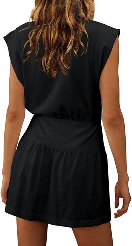 فستان صيفي قصير للسيدات من LAMISSCHE بأكمام قصيرة ورقبة على شكل حرف V، فساتين صيفية لطيفة واسعة الخصر، فستان صيفي in Kuwait