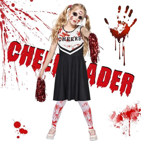 Kicpot Zombie Cheerleader Costumes Scary Halloween Costumes for Bloody Dress Fearleader Horror Cosplay Set in Kuwait