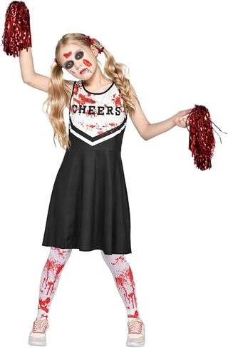 Kicpot Zombie Cheerleader Costumes Scary Halloween Costumes for Bloody Dress Fearleader Horror Cosplay Set in Kuwait