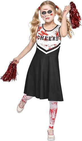 Kicpot Zombie Cheerleader Costumes Scary Halloween Costumes for Bloody Dress Fearleader Horror Cosplay Set in Kuwait