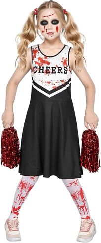 Kicpot Zombie Cheerleader Costumes Scary Halloween Costumes for Bloody Dress Fearleader Horror Cosplay Set in Kuwait