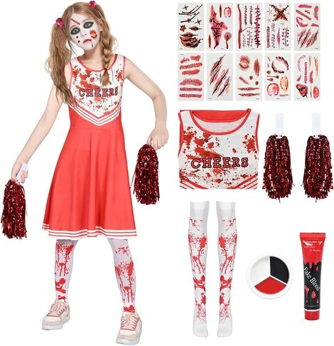 Kicpot Zombie Cheerleader Costumes Scary Halloween Costumes for Bloody Dress Fearleader Horror Cosplay Set in Kuwait