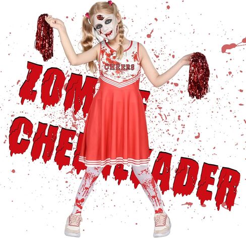Kicpot Zombie Cheerleader Costumes Scary Halloween Costumes for Bloody Dress Fearleader Horror Cosplay Set in Kuwait