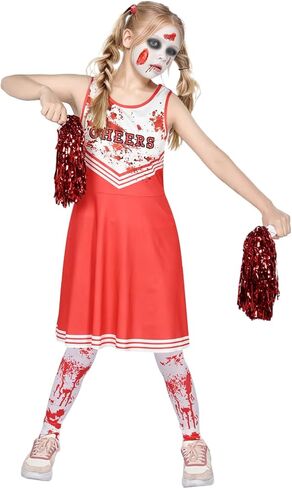 Kicpot Zombie Cheerleader Costumes Scary Halloween Costumes for Bloody Dress Fearleader Horror Cosplay Set in Kuwait