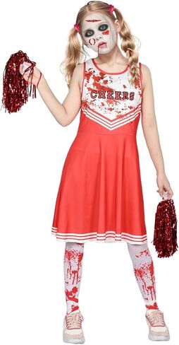 Kicpot Zombie Cheerleader Costumes Scary Halloween Costumes for Bloody Dress Fearleader Horror Cosplay Set in Kuwait