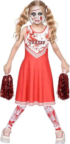 Kicpot Zombie Cheerleader Costumes Scary Halloween Costumes for Bloody Dress Fearleader Horror Cosplay Set in Kuwait