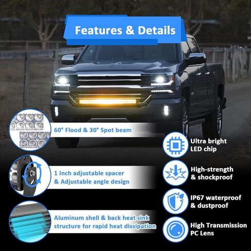 Wsays 32 inch 180W LED Amber/White Strobe Dual Rows Curved Light Bar with Wiring Harness Kit & Front Hidden Bumper Mounting Brackets Compatible with Toyota Tacoma 2016-2023 in Saudi Arabia