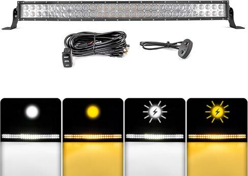 Wsays 32 inch 180W LED Amber/White Strobe Dual Rows Curved Light Bar with Wiring Harness Kit & Front Hidden Bumper Mounting Brackets Compatible with Toyota Tacoma 2016-2023 in Saudi Arabia