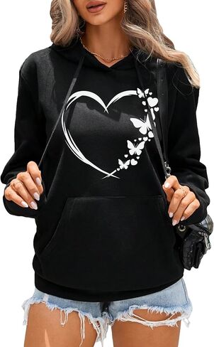 SweatyRocks Women's Graphic Print Drawstring Hoodie Pullover Lined Sweatshirt with Pocket in Saudi Arabia