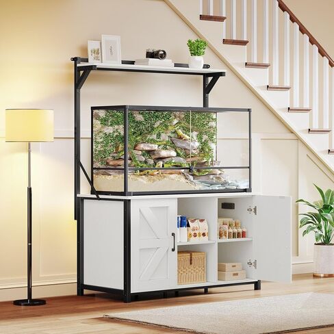 YITAHOME 120 Gallon Fish Tank Stand with Power Outlets, Heavy Duty Metal Large Aquarium Stand with Cabinet, Reptile Terrariums Table for Turtle Accessories Storage,1100LBS Capacity, Black in Kuwait