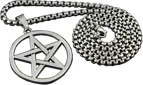 vogueteen Men Pagan Wicca Inverted Star Pentagram Stainless Steel Pendant Necklace Chain in Kuwait