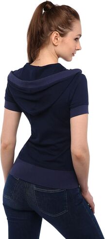 AmélieBoutik Women Cotton Blend Hoodie Zip Up Kangaroo Pocket Short Sleeve Jacket in Saudi Arabia