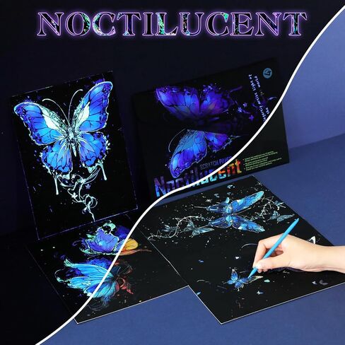 Gersoniel 8 ورقة خدش الورق الوهج noctilucent توهج في ورقة الطلاء Dark Rainbow مع 4 أدوات نقش الخدش الطبيعية للمراهقين الكبار الفنون هدية بطاقة DIY Creative Craft in Kuwait