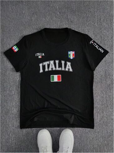 SweatyRocks Men's Italia Flag Short Sleeve Graphic T Shirt Crew Neck Casual Summer Tees in Saudi Arabia