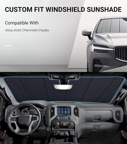 Windshield Sun Shade for 2014-2020 Chevrolet Impala,2-in-1 Reflective Sun Shade,Silver for Summer, Black for Winter in Saudi Arabia
