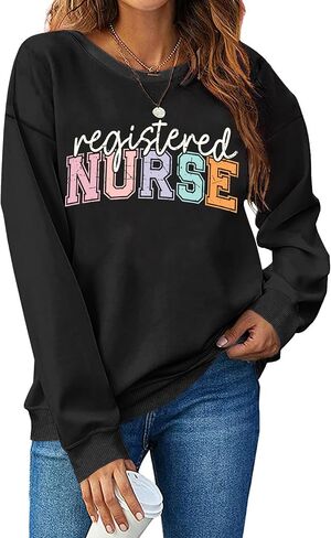 Registered Nurse Sweatshirt for Women School Nurse Life Pullover Nursing Student Tops Long Sleeve Tee in Saudi Arabia