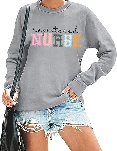 Registered Nurse Sweatshirt for Women School Nurse Life Pullover Nursing Student Tops Long Sleeve Tee in Saudi Arabia