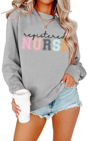 Registered Nurse Sweatshirt for Women School Nurse Life Pullover Nursing Student Tops Long Sleeve Tee in Saudi Arabia
