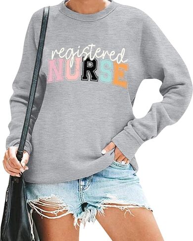 Registered Nurse Sweatshirt for Women School Nurse Life Pullover Nursing Student Tops Long Sleeve Tee in Saudi Arabia