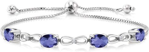 Gem Stone King 2.62 Ct Oval Checkerboard Blue Iolite E-F Lab Grown Diamond 925 Silver Bracelet For Women in Saudi Arabia